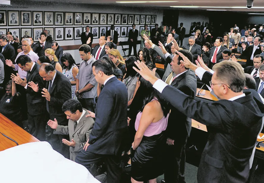 Deputados evangélicos durante sessão na Câmara dos Deputados.