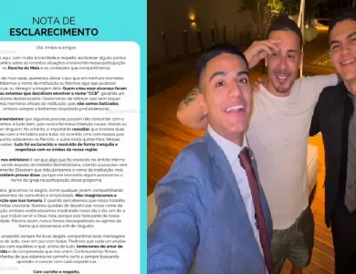 Nota de esclarecimento de Nicolas Valesi e foto com Carlinhos Maia, Nicolas Valesi e Pedro Vicente durante o reality show - Foto: Reprodução/Instagram"