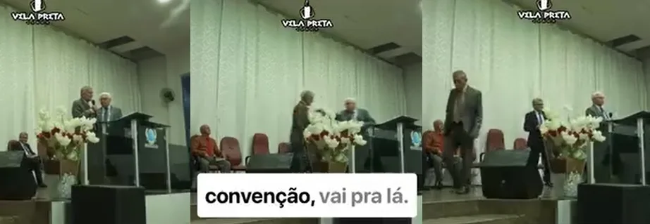 presidente da convenção do ministério CIADSETA MT-PA, empurrou o Pastor Valdemir, do campo localizado em Sapucaia-PA - Foto/Reprodução